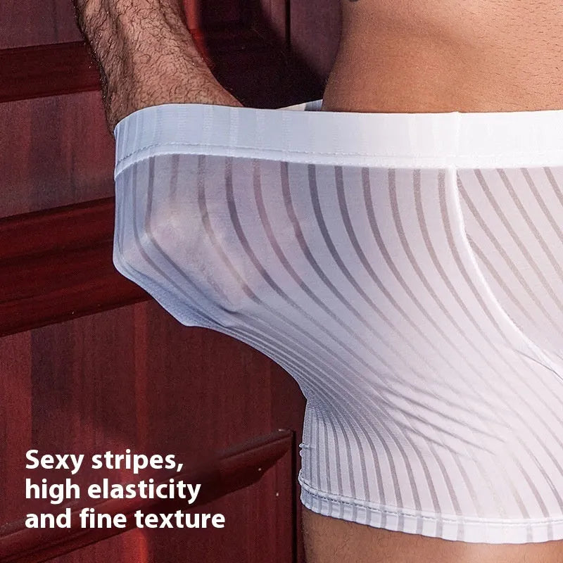 Men's striped boxer briefs underwear in nylon fabric, free size elastic fit