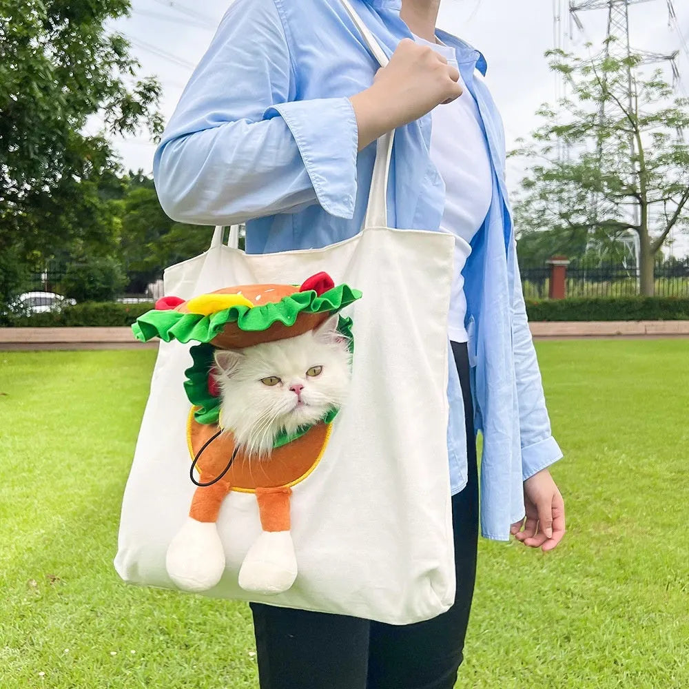 Canvas pet shoulder bag with cartoon pattern for small dog or cat transport