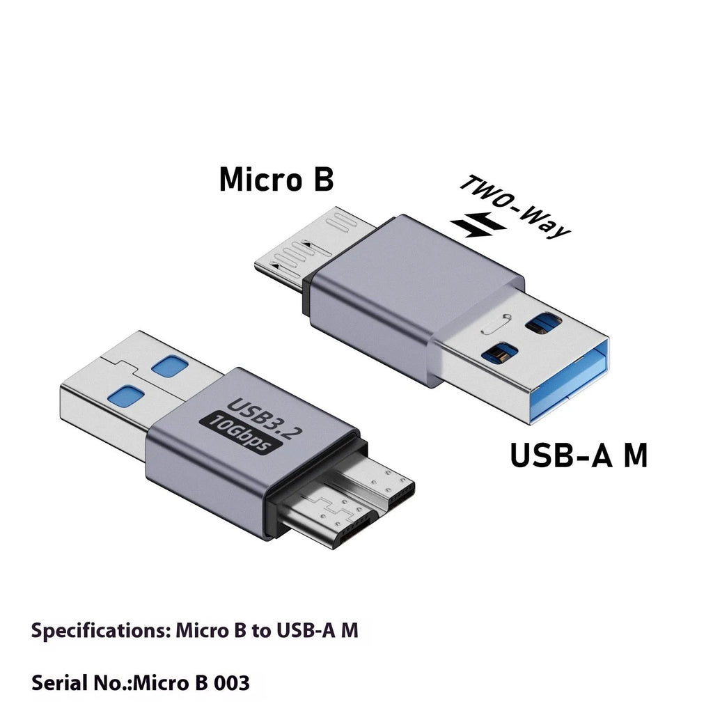 Micro B adapter cable for data transfer and charging between Type C, USB and Micro B devices