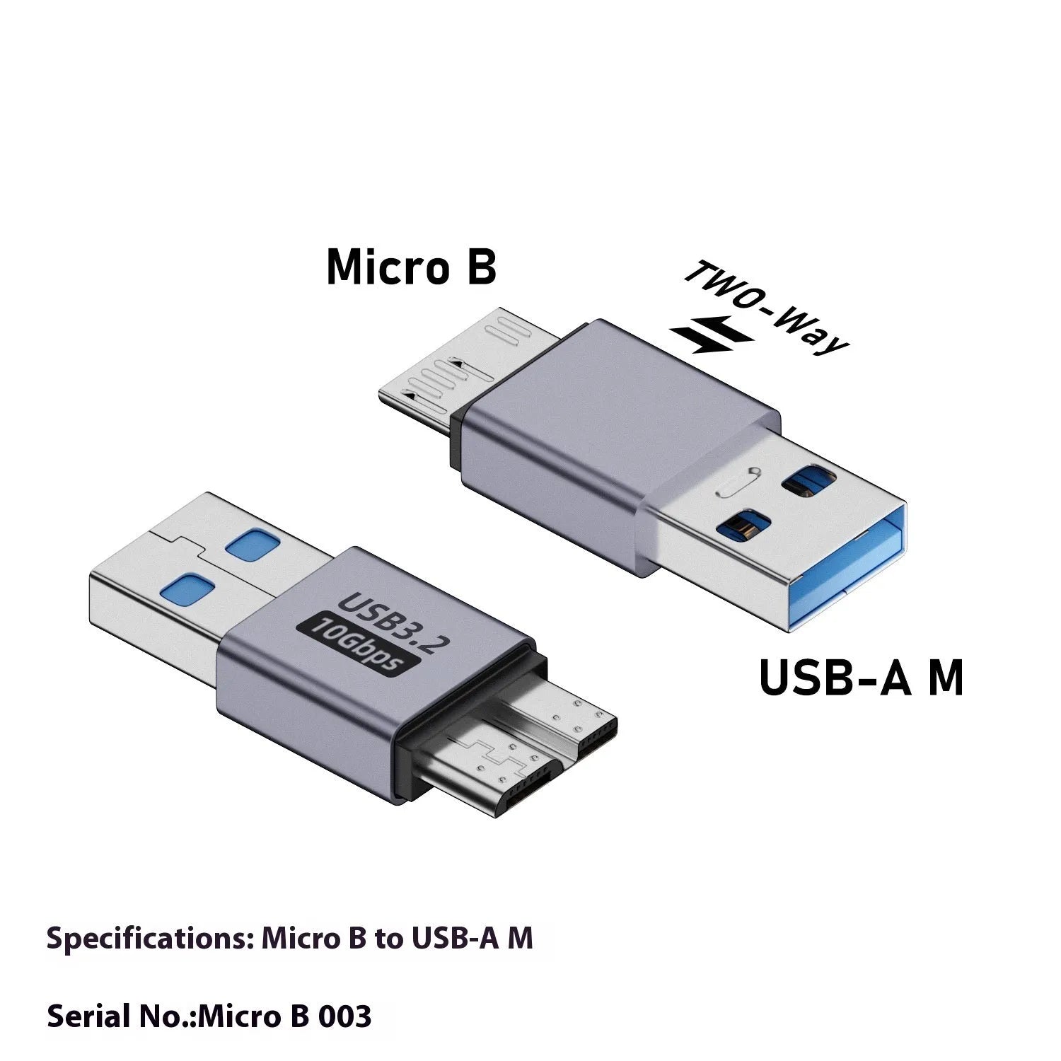 Micro B adapter cable for data transfer and charging between Type C, USB and Micro B devices