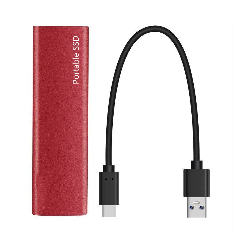 Metal shell ultra-thin mobile SSD expansion drive showing red interface option