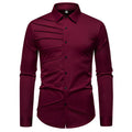 Men's pleated design casual long-sleeved shirt in slim-fit cardigan style, polyester fabric, white colour