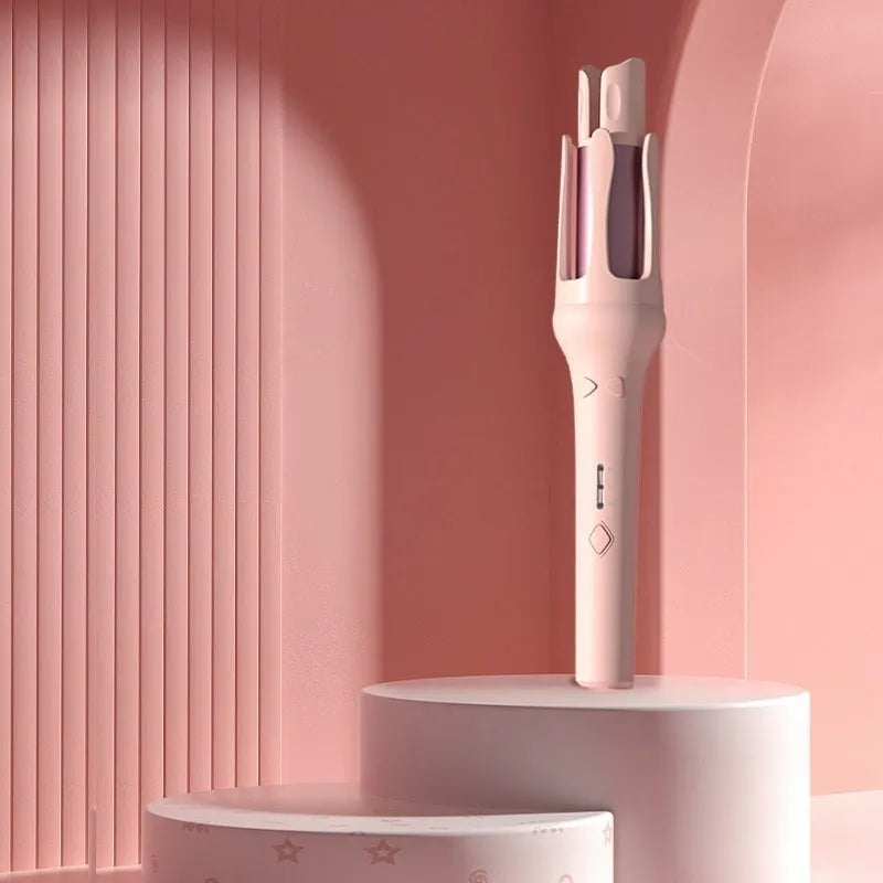 White automatic hair curler with 32mm barrel and AC power plug