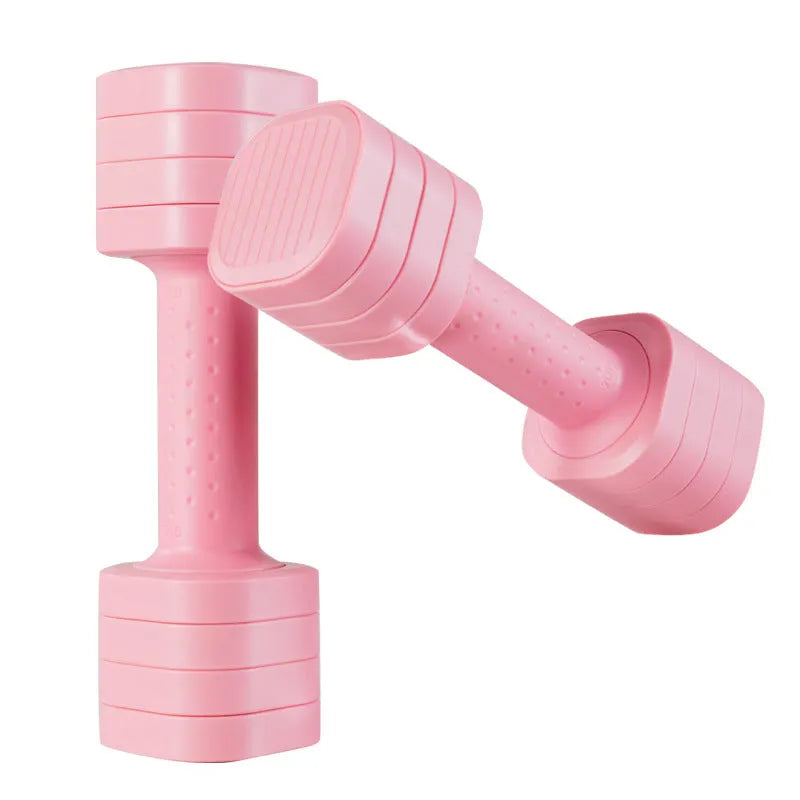 A pair of 5lb detachable dumbbells for women's fitness, shown in a choice of pink, blue, black, or purple colours.