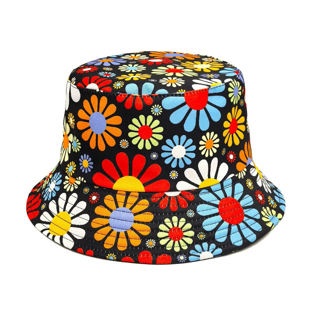 Flower pattern bucket hat with dome crown in size M for sun protection
