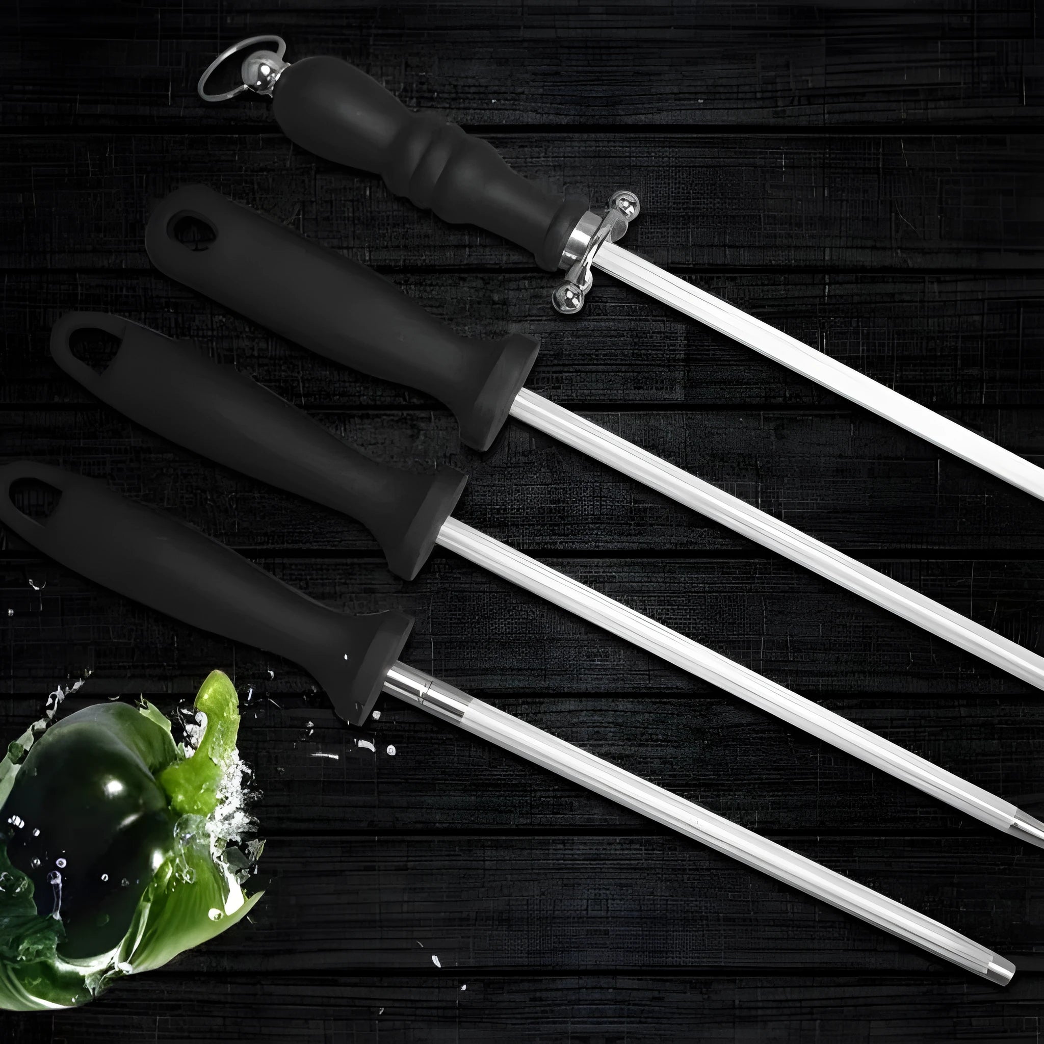 Household multi-functional kitchen sharpening steel in high carbon steel, eight style options available