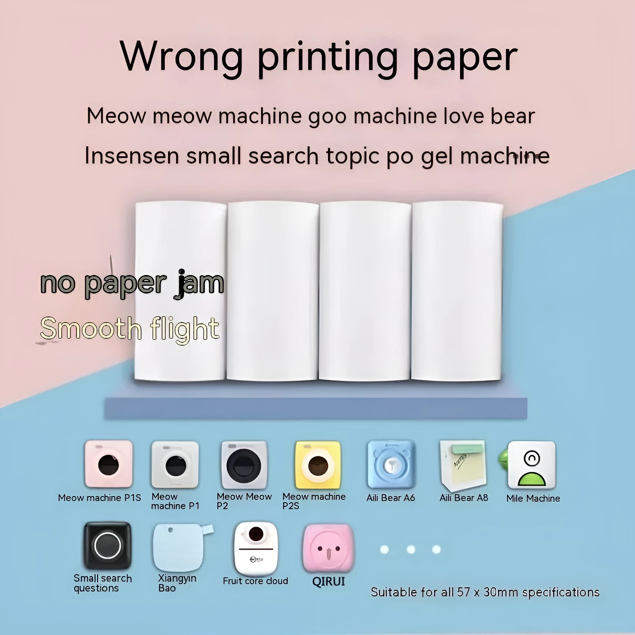 Box containing three rolls of 57mm by 30 metre pink and yellow blue thermal printing paper.