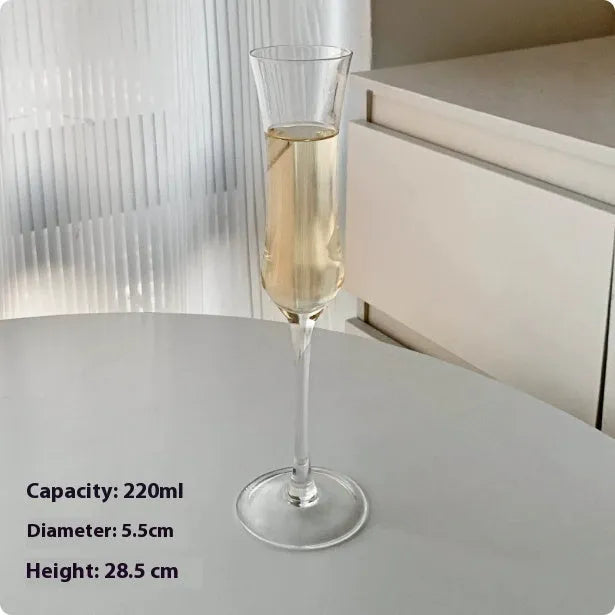 French champagne goblet glass with traditional flute silhouette in multiple colour finishes