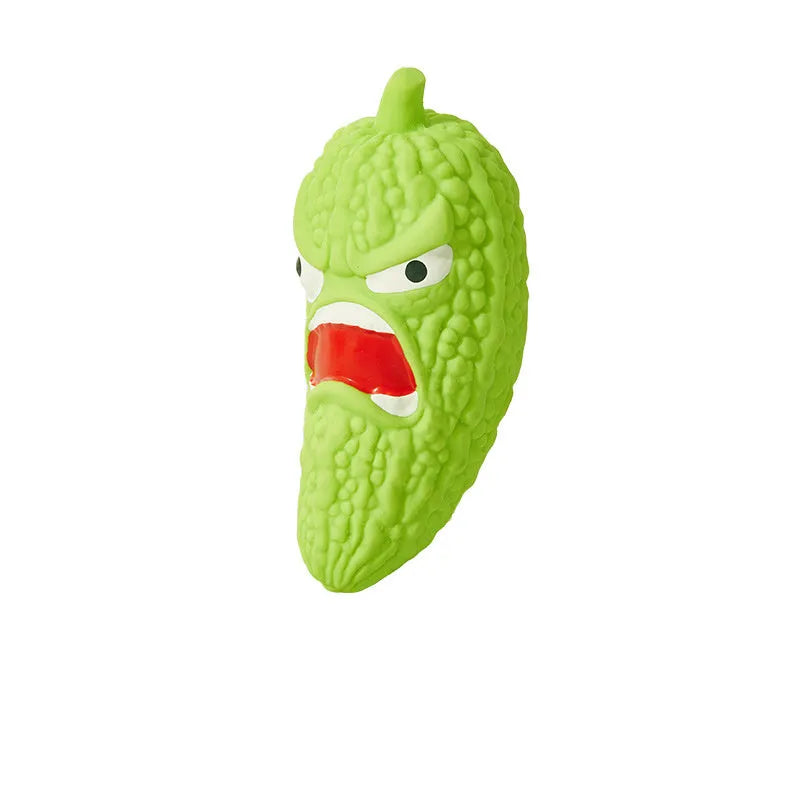 Bitter melon or chili shaped dog toy with sound feature for biting resistance and tooth cleaning