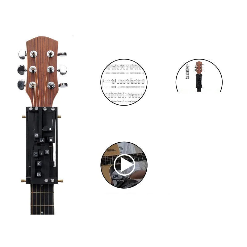Black automatic chord practice device for beginner folk guitar players with double chord mechanism
