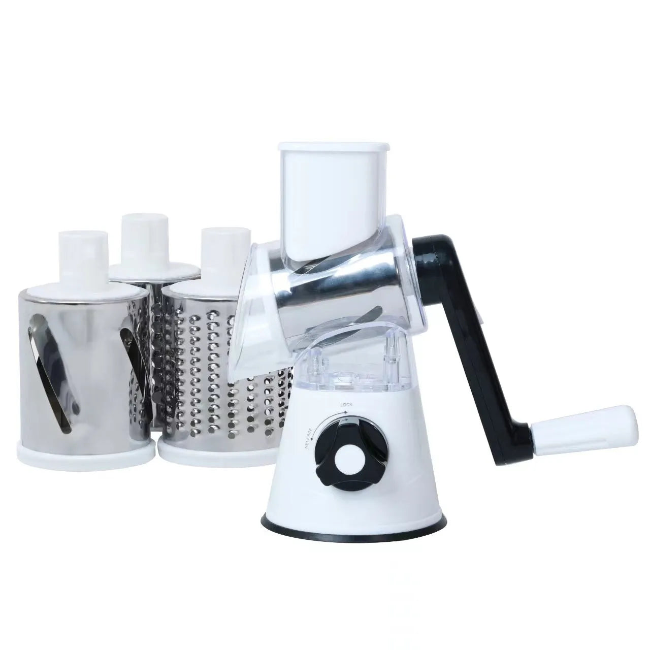 Blue multifunction kitchen vegetable chopper and grater with suction cup base