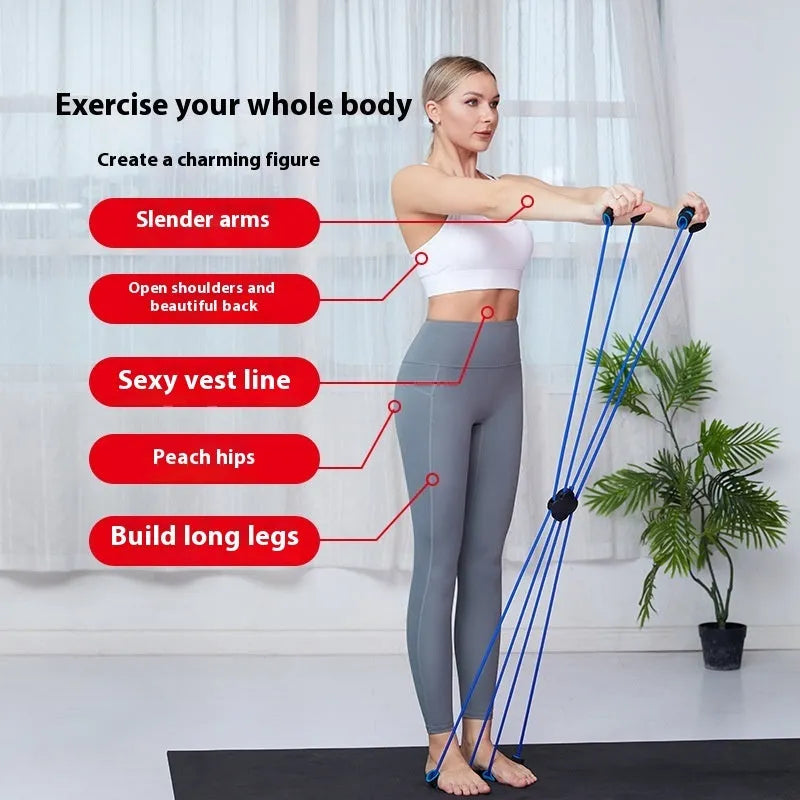 Blue eight-character puller resistance band for shoulder fitness exercises with cross-tension device