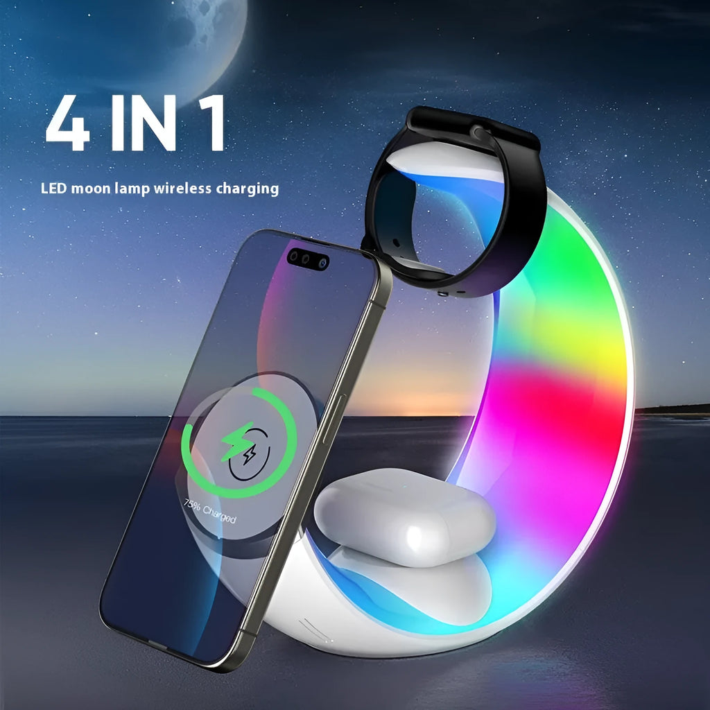 White 4-in-1 wireless ambience light and night lamp charger with QC3.0 Type-C output