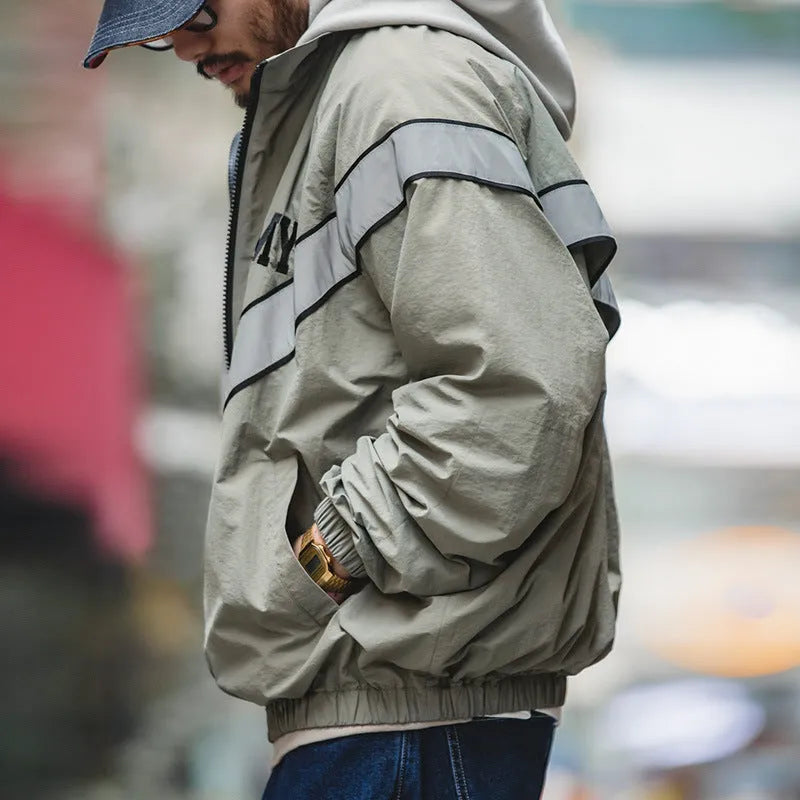 Men's hooded pilot jacket in Air Force Blue with colour-block design and side seam pockets