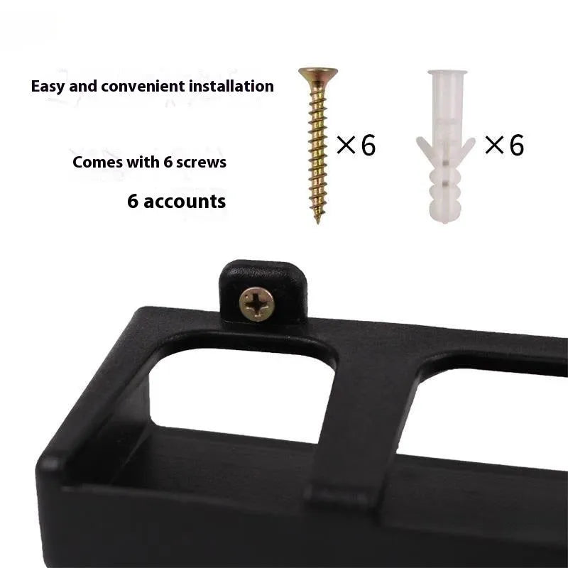 Black ABS plastic wall-mounted fishing rod holder in horizontal and upright styles