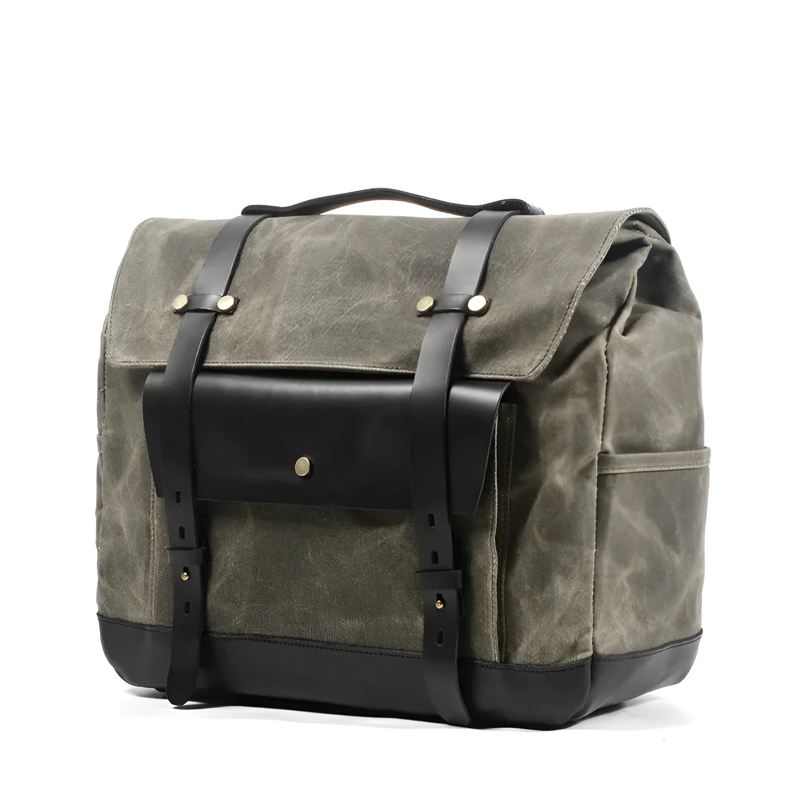 Camel Bag Knight cotton messenger bag in retro style with organiser pockets, shown in army green.