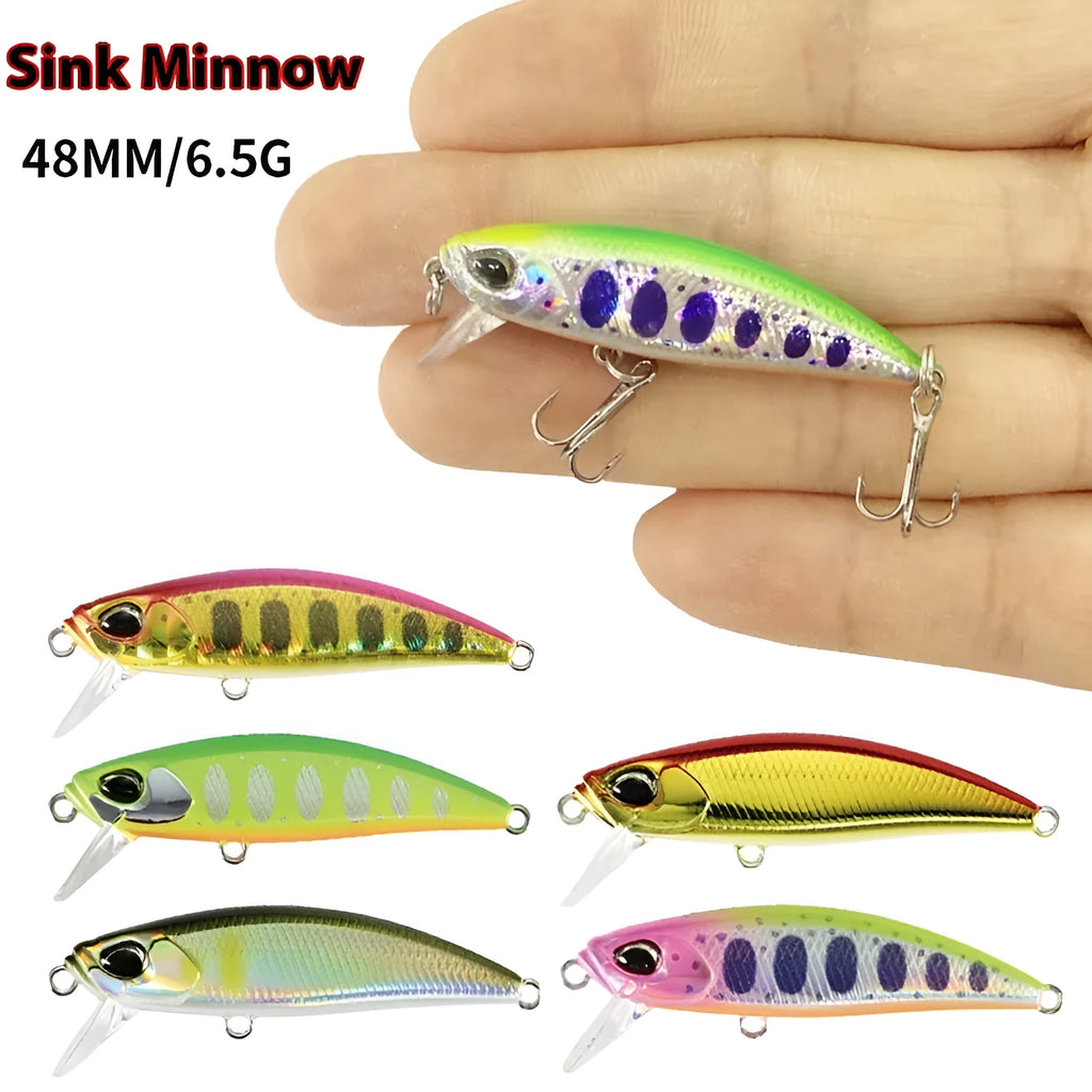 48mm submerged minnow fishing lure in multiple colours for mandarin fish and snakehead