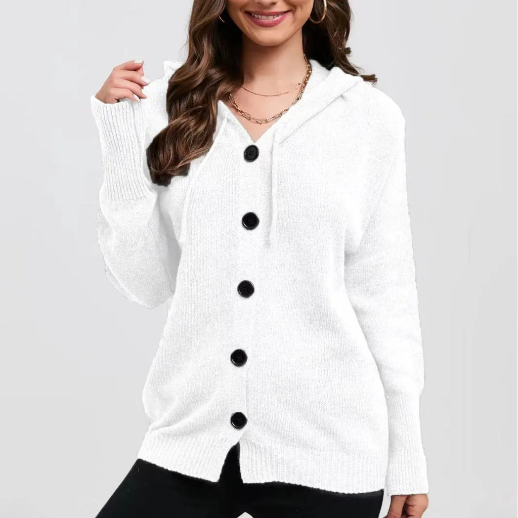 Women's solid colour hooded cardigan sweater in thick cotton with 3D pattern