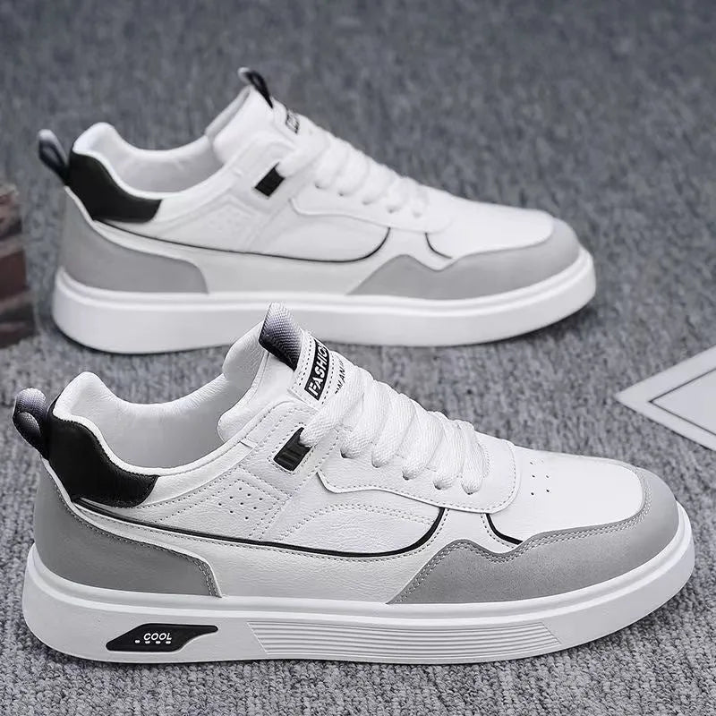 Men's solid-colour low-top canvas shoes with mesh lining and leather stitching