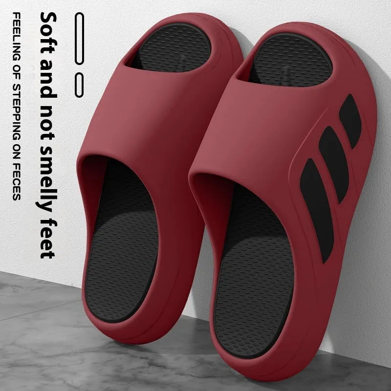 EVA platform slippers with injection moulded sole and letter design in two-tone colour options