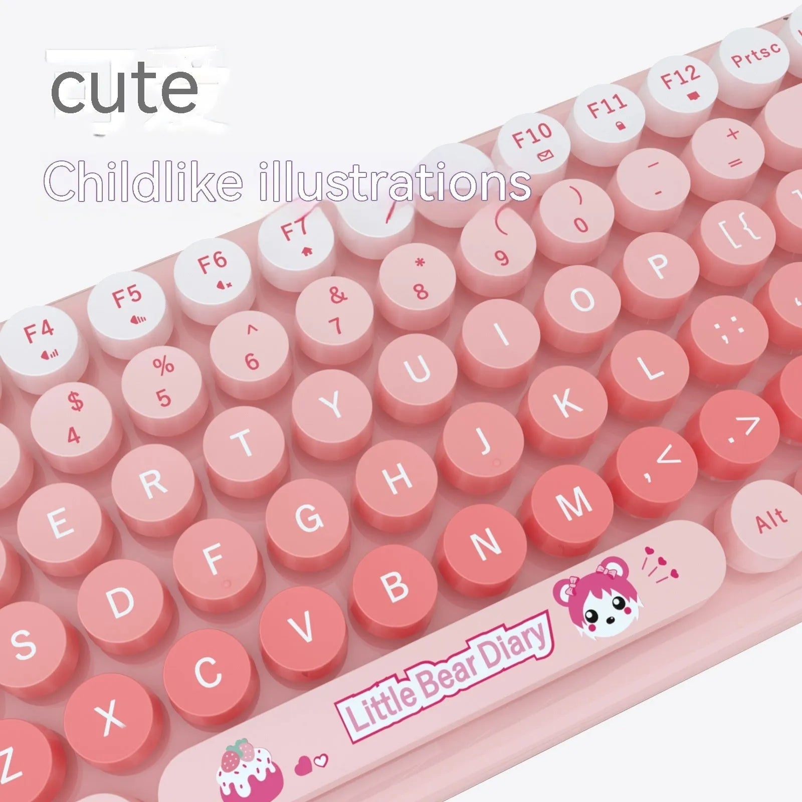 Pink mini cartoon wireless keyboard and mouse set with compact 43.5cm width design