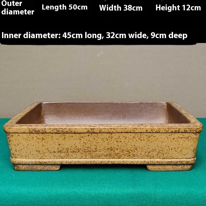 Straight shallow rectangular Yixing Zisha flowerpot in purple sand clay for indoor plants