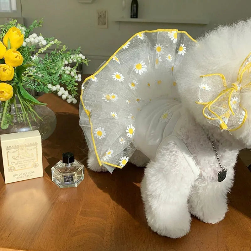 Yellow daisy print dog summer clothes thin polyester outfit for dogs