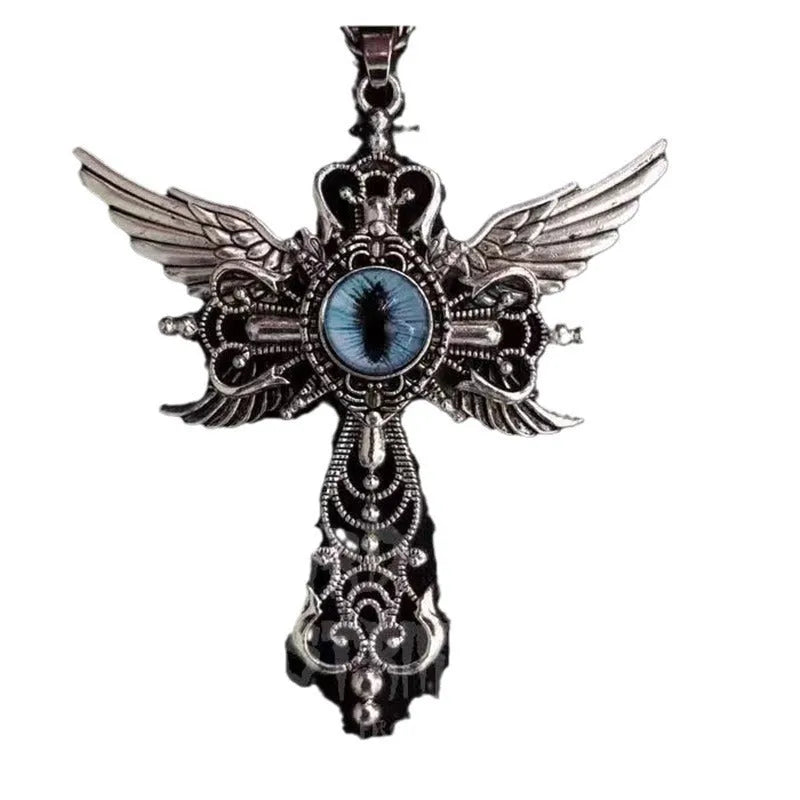 Creative devil wings cross necklace with geometric pendant in alloy metal showing colour options