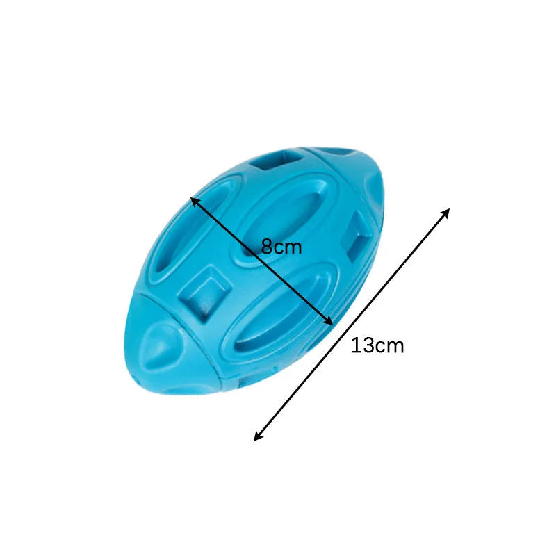 Natural rubber squeaky dog chew ball for medium and large breed aggressive chewers in blue, green, and orange colours