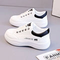 Women's white Korean-style pumps with cross straps, round toe and mid-heel