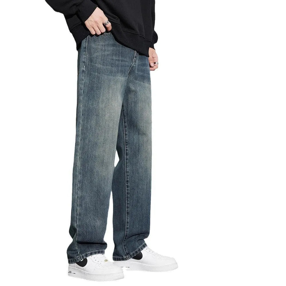 Retro nostalgic straight jeans for men in retro blue colour, cotton fabric, straight leg cut