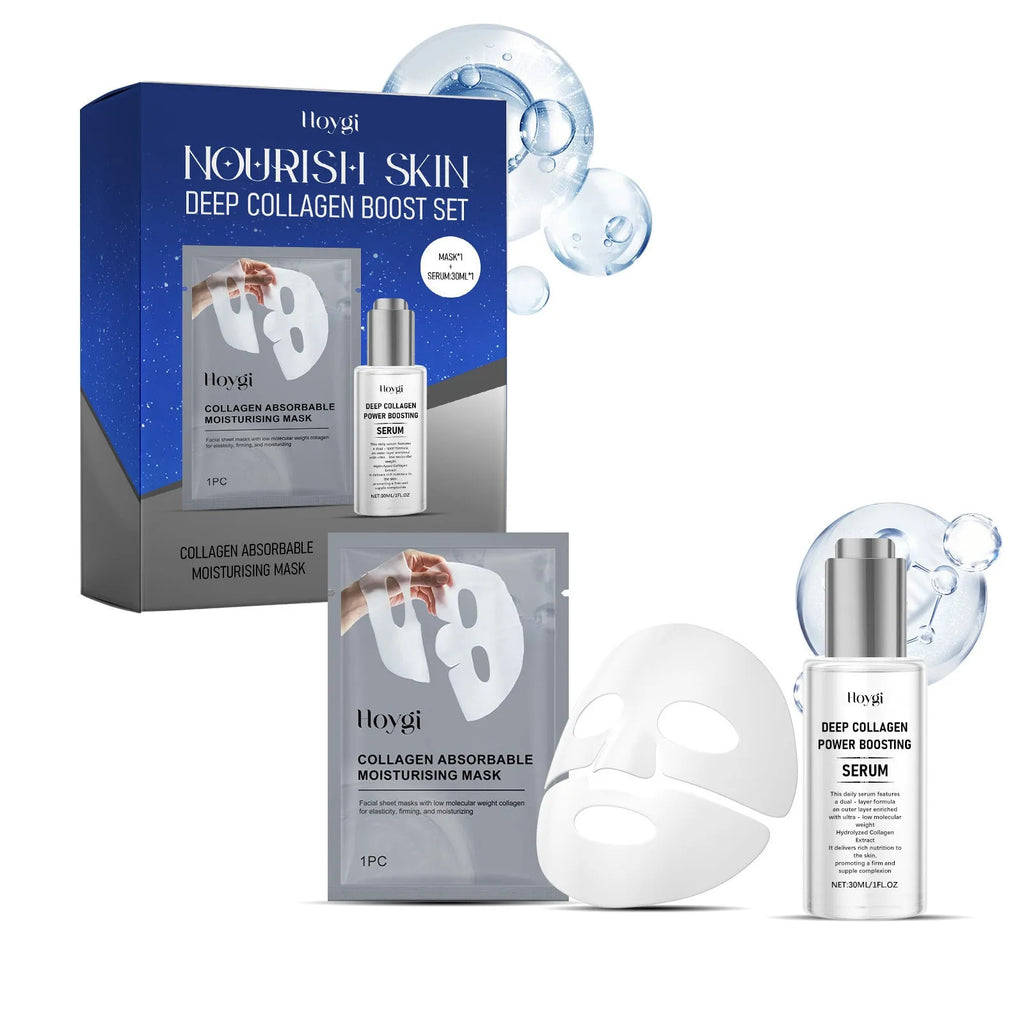 Collagen moisturising skincare set with facial mask and 30ml essence bottle for hydration treatment