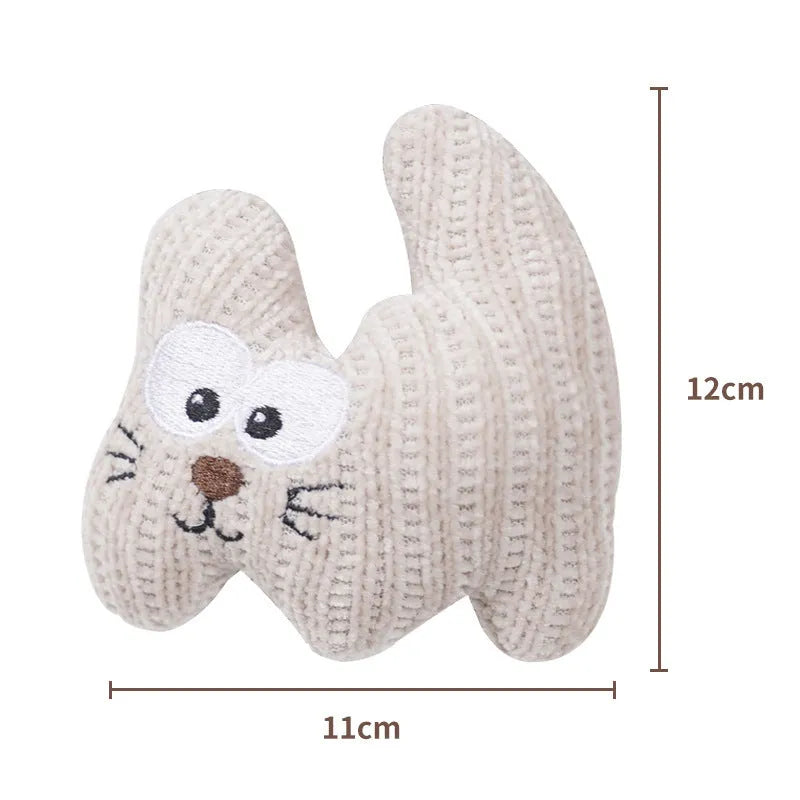 Cyan knitted plush cat toy with bell measuring 12cm by 11cm for cats to chew and play with