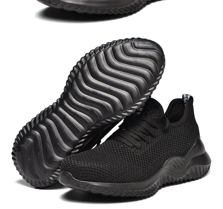 Black safety work shoes with steel toe caps and EVA shock-absorbing soles