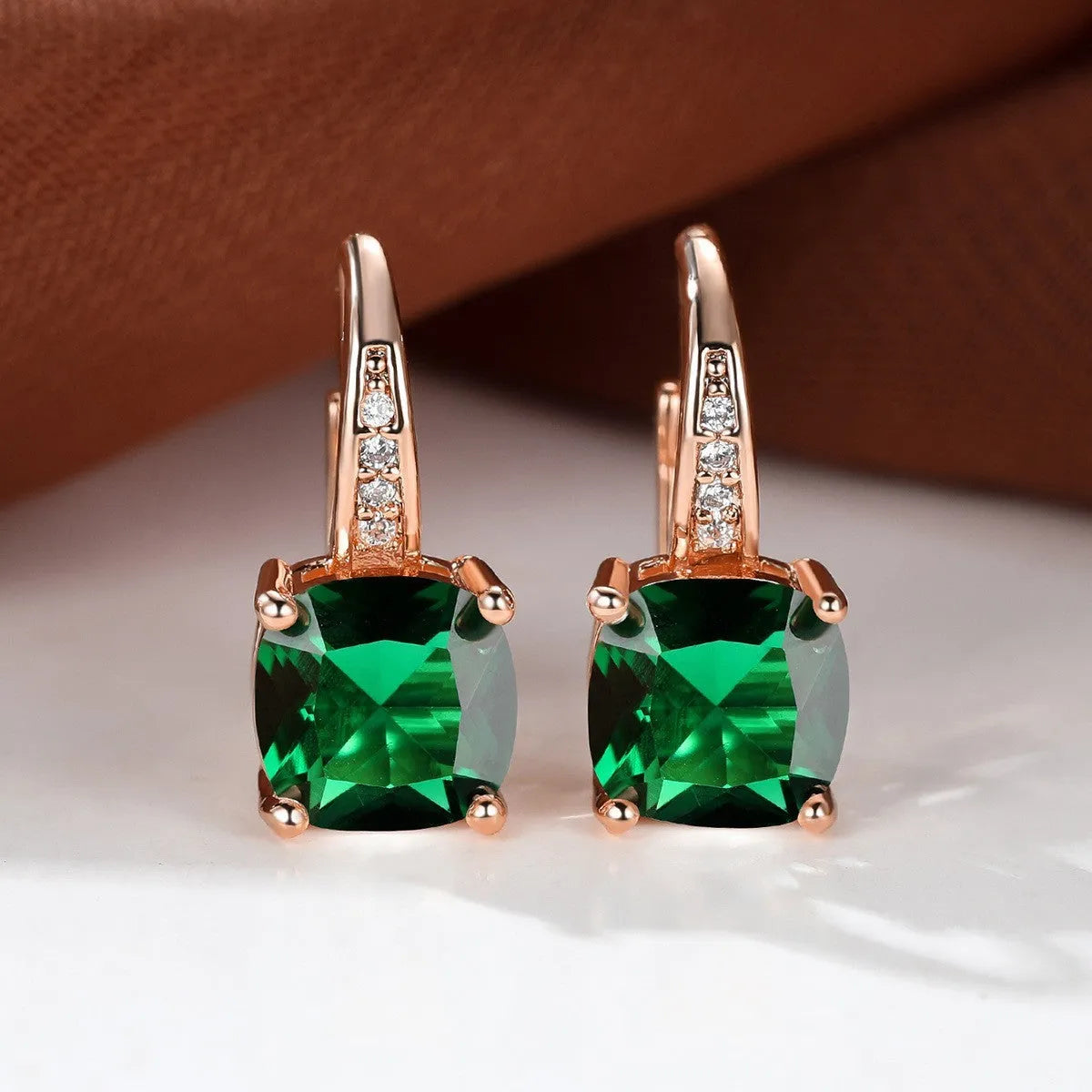 Square zircon geometric ear hook earrings in electroplated copper with Korean style design