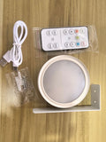 Wireless magnetic LED picture light with remote control in black, mounted on a painting frame.