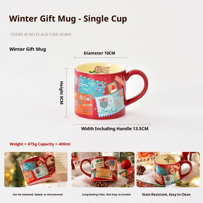 Ceramic winter gift mug 400ml cylindrical single layer home use