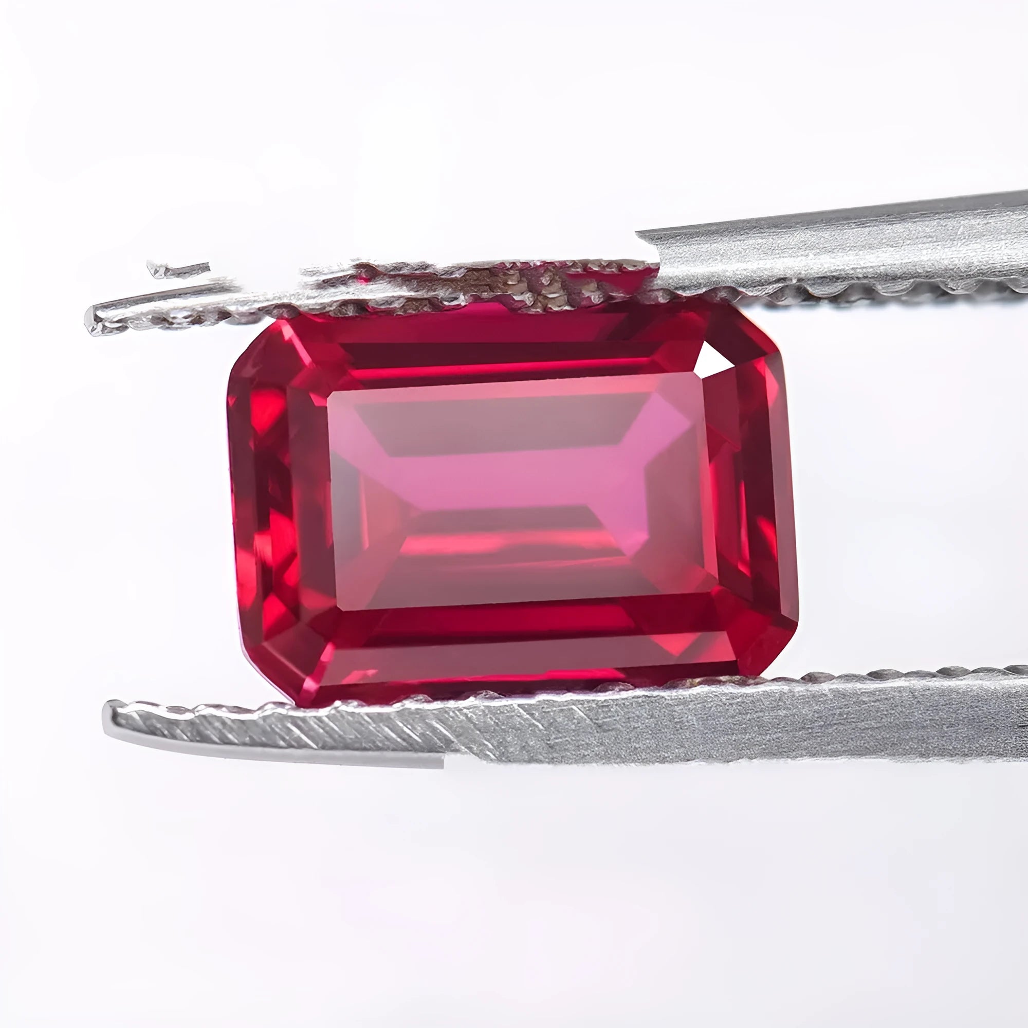 Cultivated ruby gemstone in pigeon blood red colour showing multiple cut options