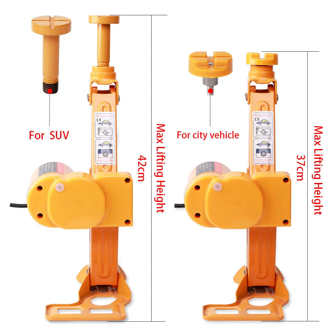 Yellow car electric jack set with hydraulic lift and electric wrench for vehicle tyre changes