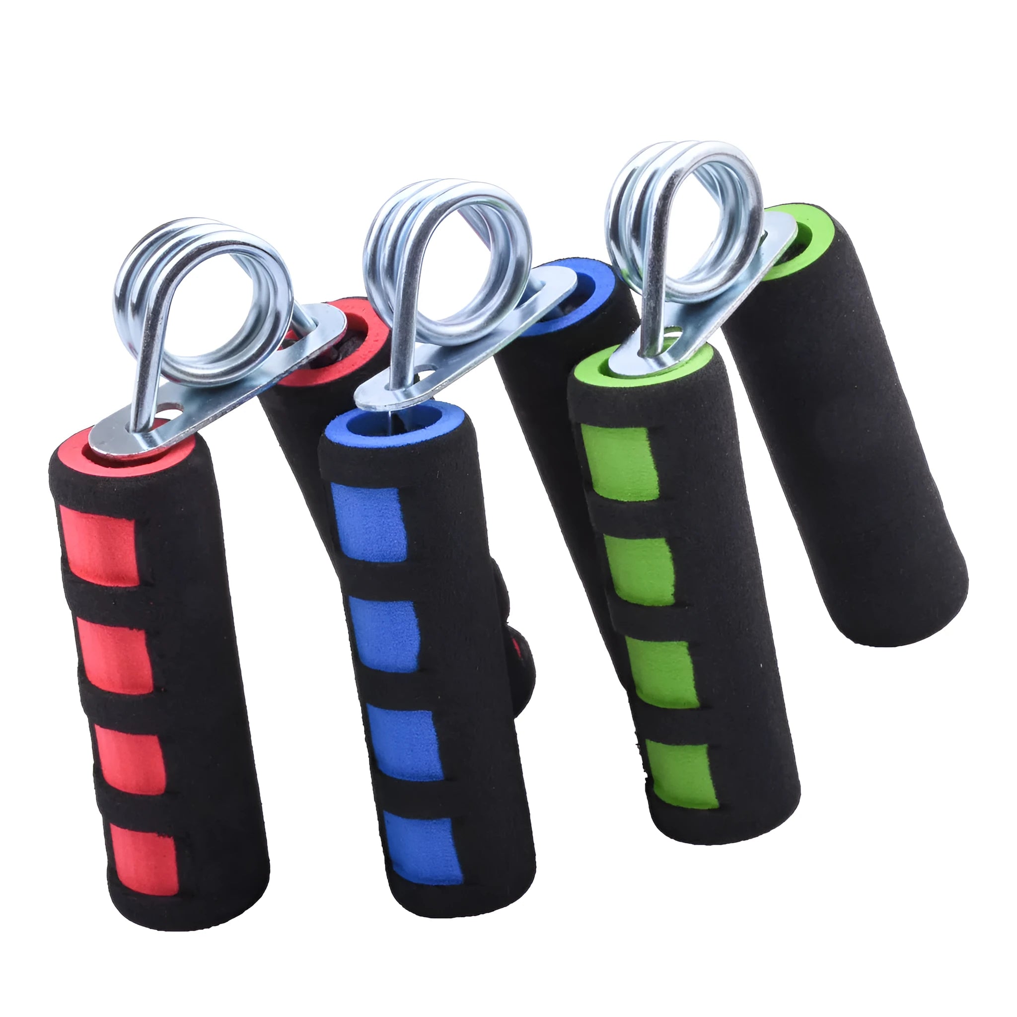 Hand training spring grip with foam handle in black grey for finger and forearm strength