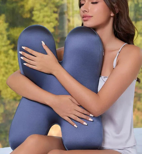 Purple memory foam side sleeping pillow 58x40cm on a bed
