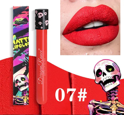 Halloween creative makeup lip gloss in skull test tube with matte gold silver finish