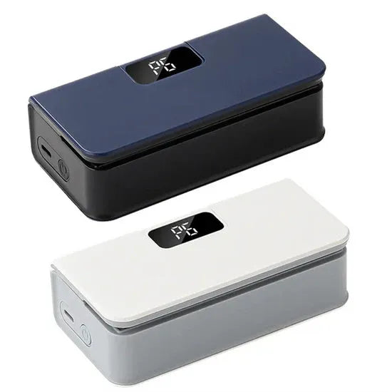 Small blue and white portable manual heat sealing machine for plastic food bags.