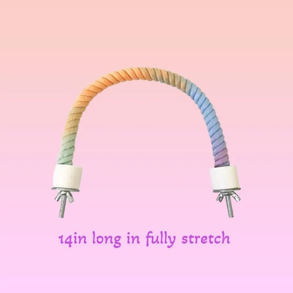 Gradient colourful bird rope perch stand with bendable shapes for small pet cage climbing and play