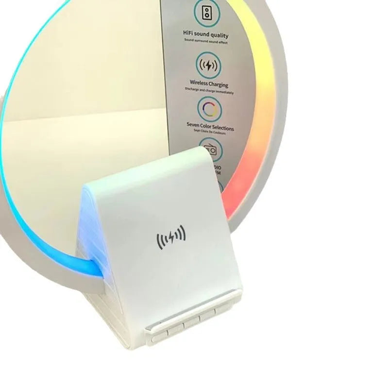 White rectangular Bluetooth speaker with wireless charging top and slim 10mm profile