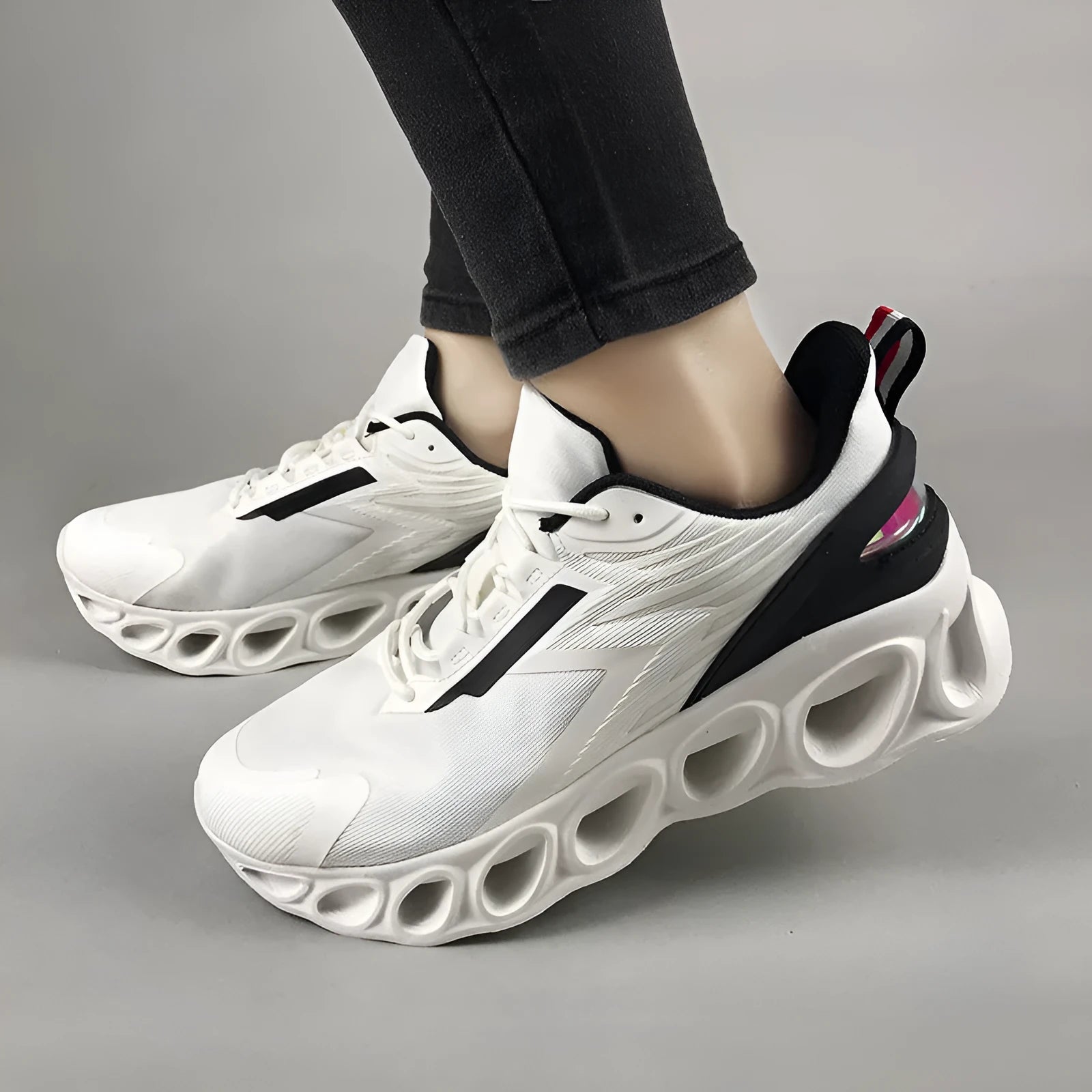 Men's breathable mesh casual sports shoes in black colour with lace-up front and EVA soles