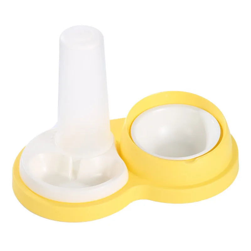 Grey pet double feeding bowl with neck protection and automatic water supply