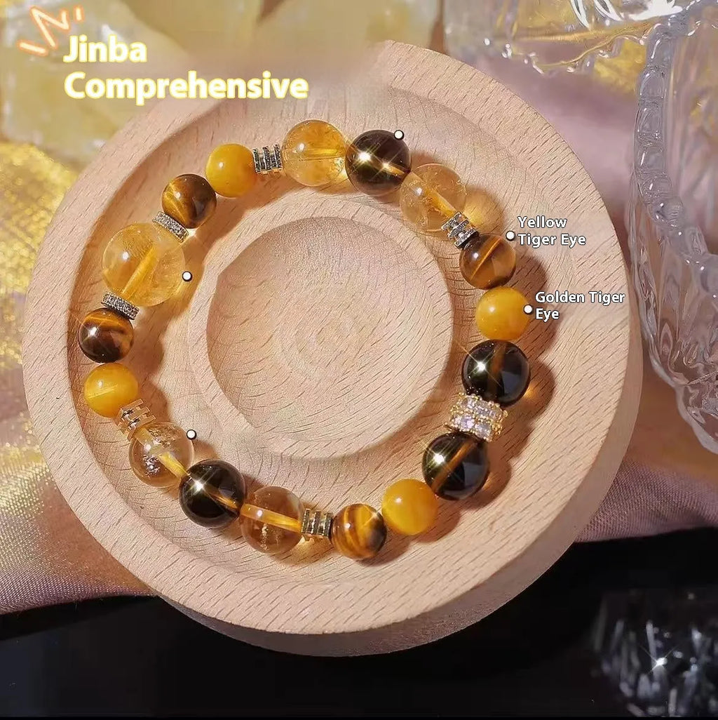 Women's natural yellow tower crystal string beads bracelet with 10mm Jinba comprehensive beads
