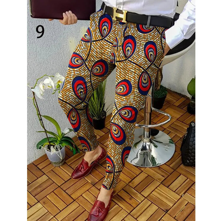 Men's 3D printed plaid casual trousers in RKKZ49 colour with straight leg design