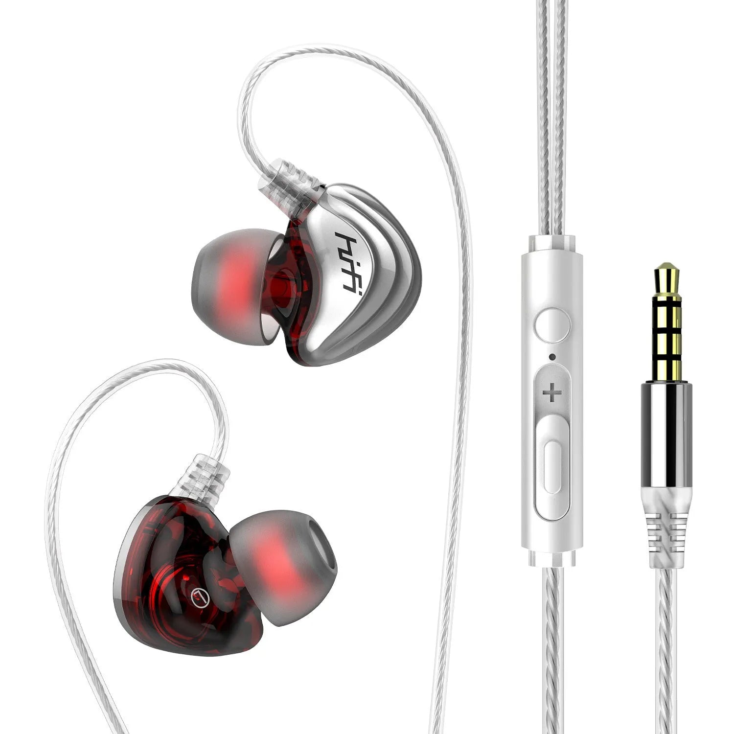 In-ear wired headphones with heavy bass, 9mm driver, 1.2m cable, in silver with 3.5mm straight plug
